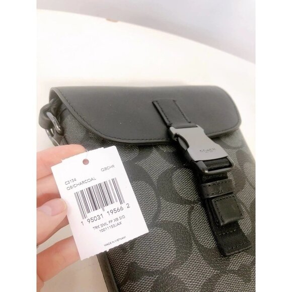 Coach C3134 Track Small Flap Crossbody In Signature Canvas In Gunmetal/Charcoal - Picture 8 of 8